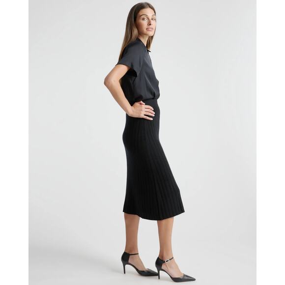 QUINCE Black Mongolian Cashmere Midi Skirt NWT Size Medium - Picture 4 of 8